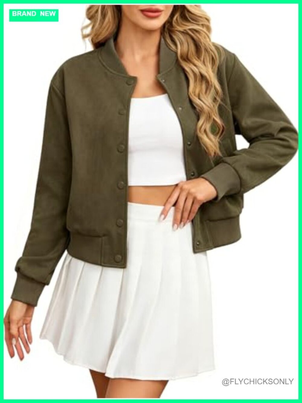 Faux Suede Bomber Jacket Cropped Button Down Casual Short Varsity Coat